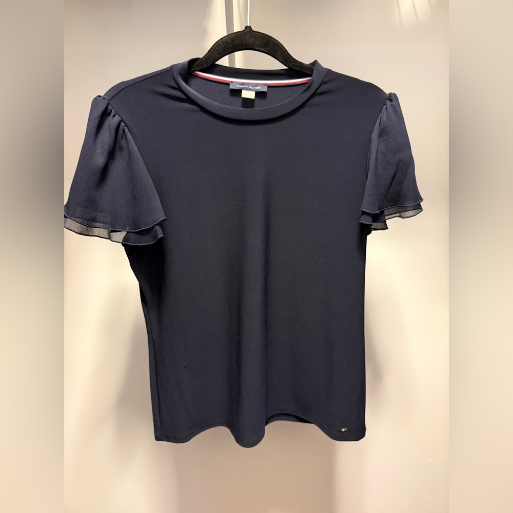 Tommy Hilfiger Dark Blue Flutter Sleeve Top